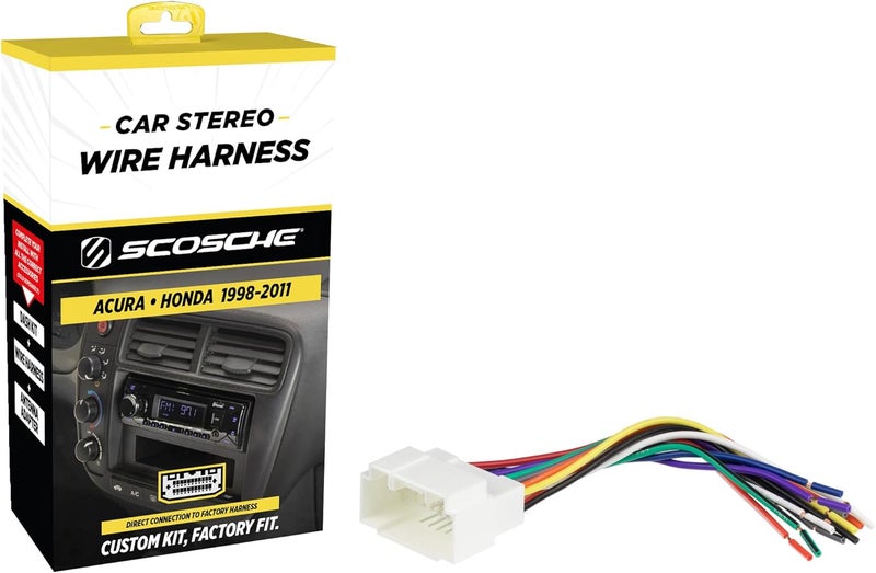 Scosche HA08B Aftermarket Radio Wiring Harness for Select 1998-11 Acura and Honda - Aftermarket Radio Wire Harness for Car Stereo - Check Vehicle List Below for Your Model - Image 1